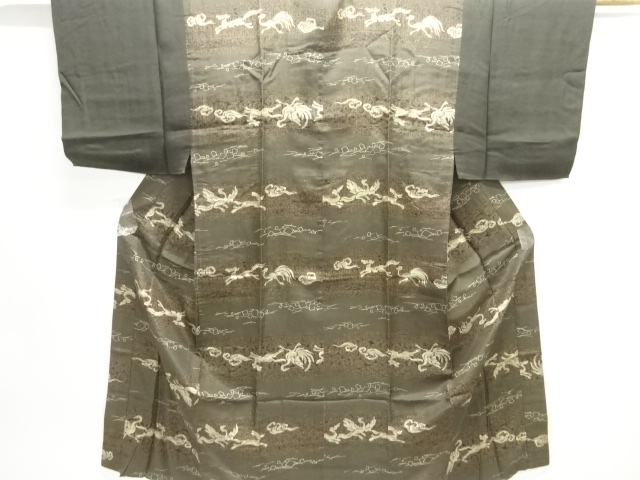JAPANESE KIMONO / ANTIQUE MENS JUBAN / SILK / STRIPE & ANIMALS